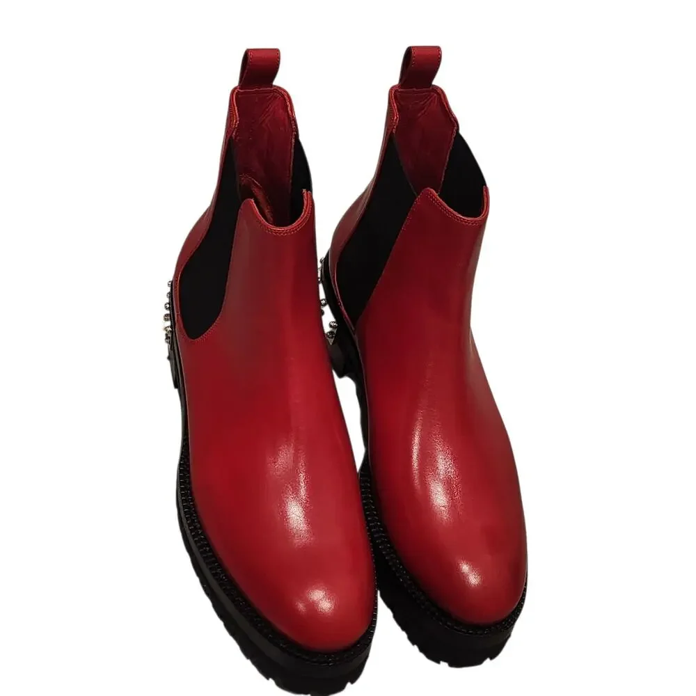 Alexander McQueen studded logo plaque red Chelsea boots size 39 - Picture 2 of 6